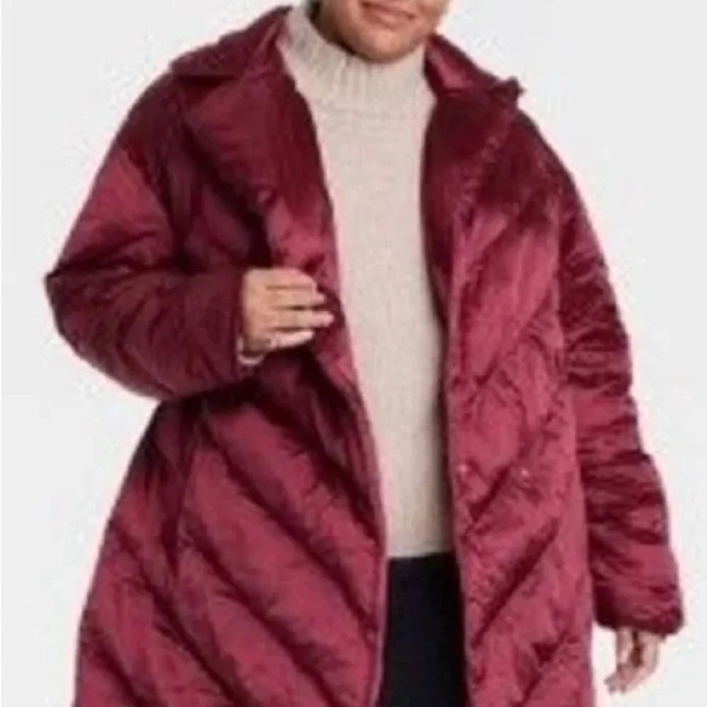 Women's Plus Size Puffer Jacket - Ava & Viv Berry Red - Picture 8 of 8